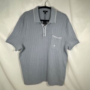 Express Men’s NWT Gray Vertical Ribbed 100% Cotton Polo Sweater Size Large